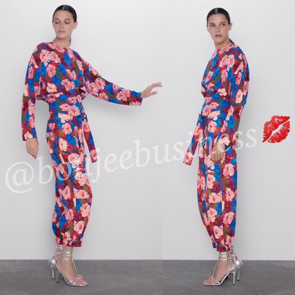ZARA BNWT Belted Floral Print Pants + Draped Top 2pc Coord Set - Picture 5 of 8